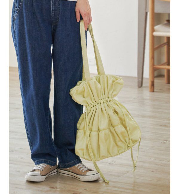Lbc with Life「メッシュギャザー巾着トートバッグ」|その他|イエロー
