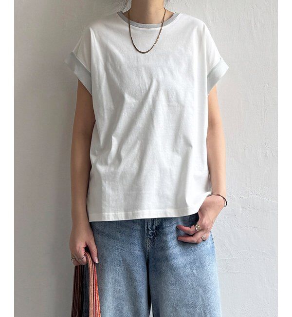 Lbc with Life「ラメ袖フレンチTシャツ」|Tシャツ・カットソー|ホワイト