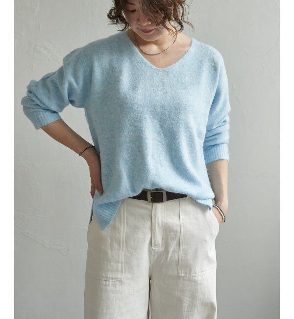 Lbc with Life「アンゴラコンVネックニット」|カーディガン|ライトブルー