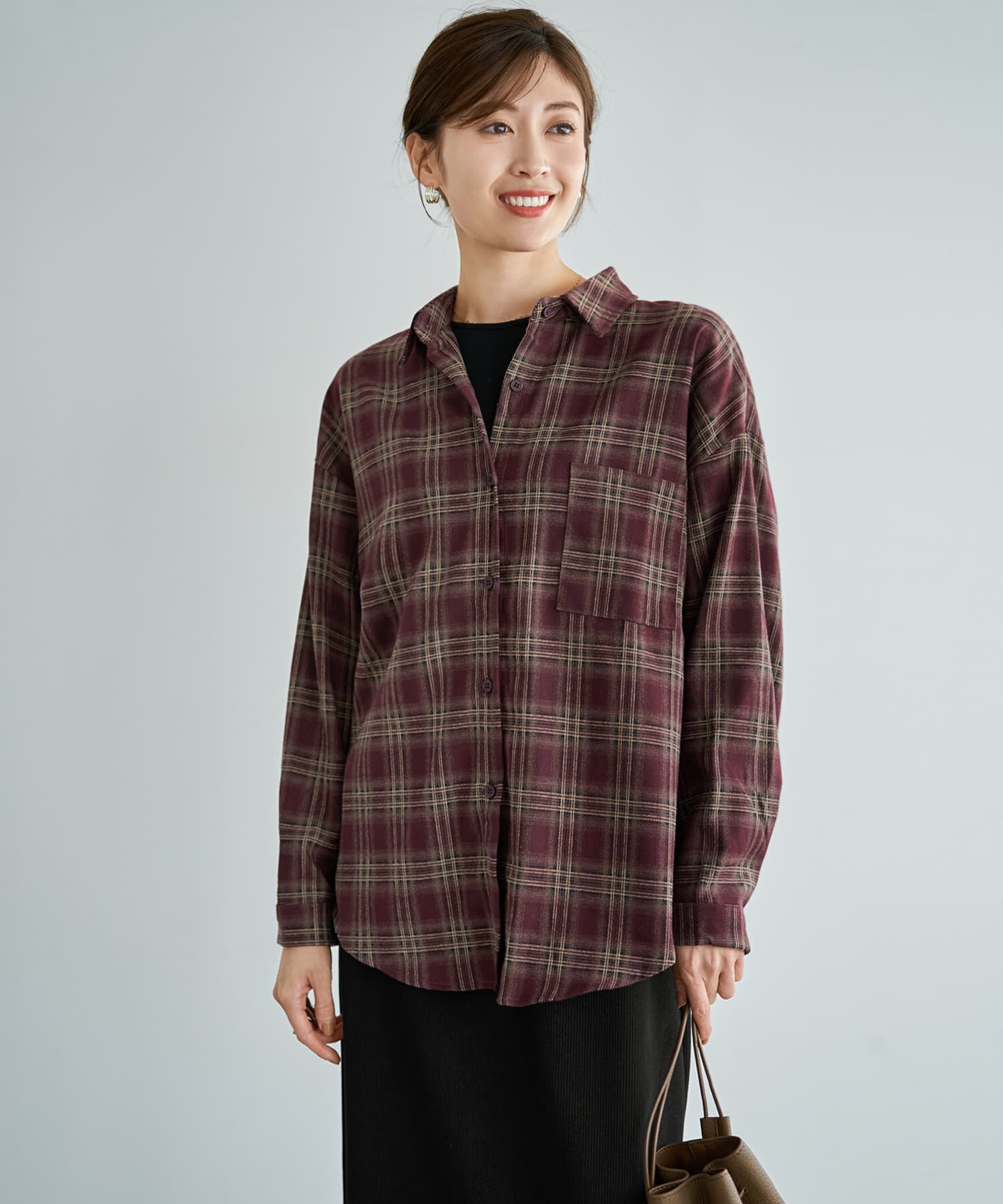 STYLE DELI「ぼかし織りチェック柄シャツ」|シャツ・ブラウス|ワイン