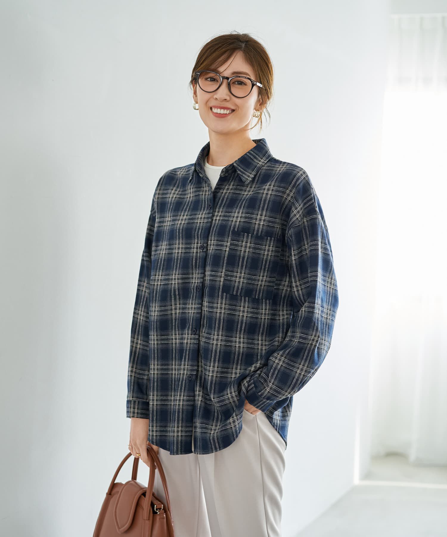 STYLE DELI「ぼかし織りチェック柄シャツ」|シャツ・ブラウス|ダークブルー