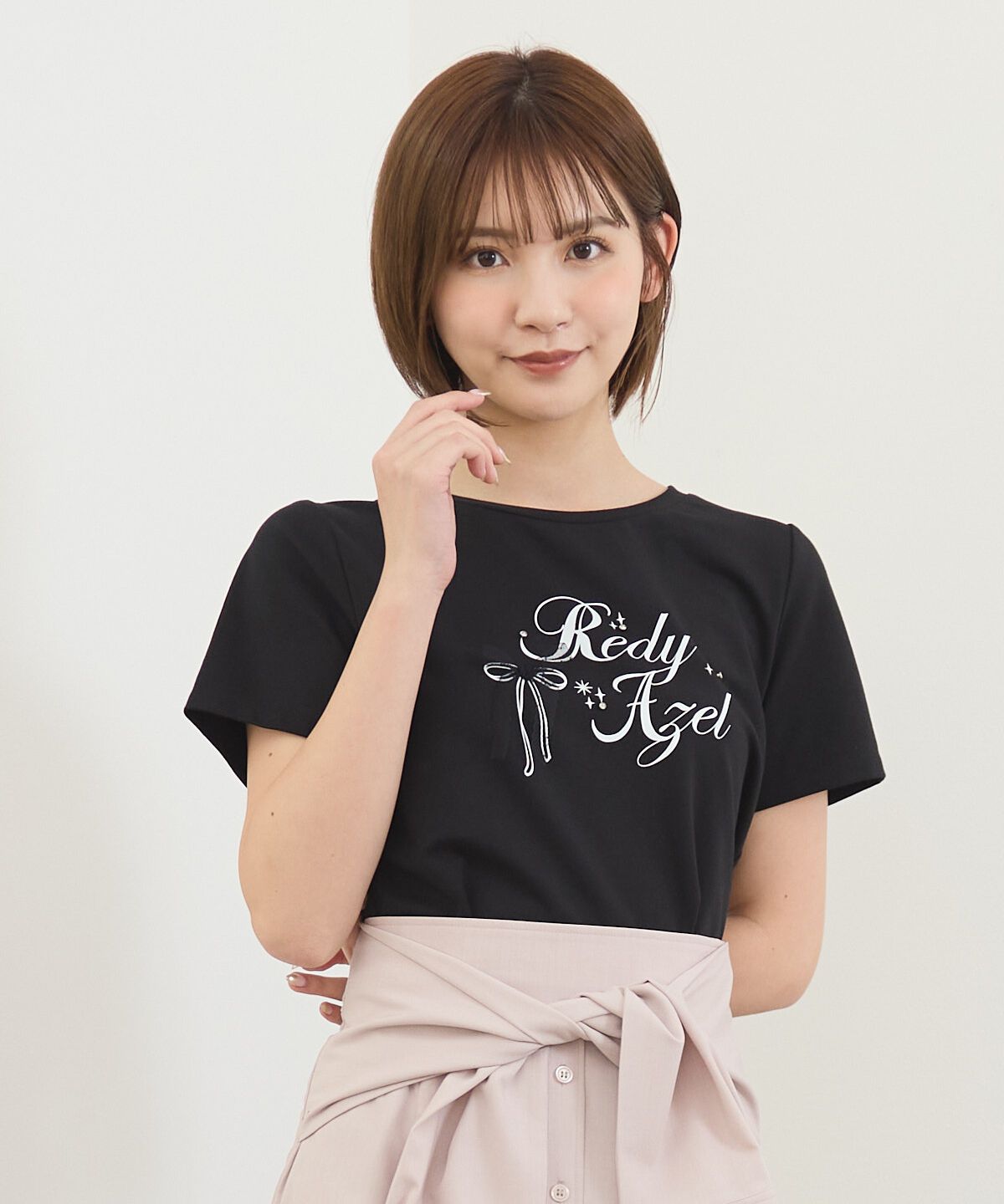 REDYAZEL「レースリボンロゴTシャツ」|Tシャツ・カットソー|ブラック