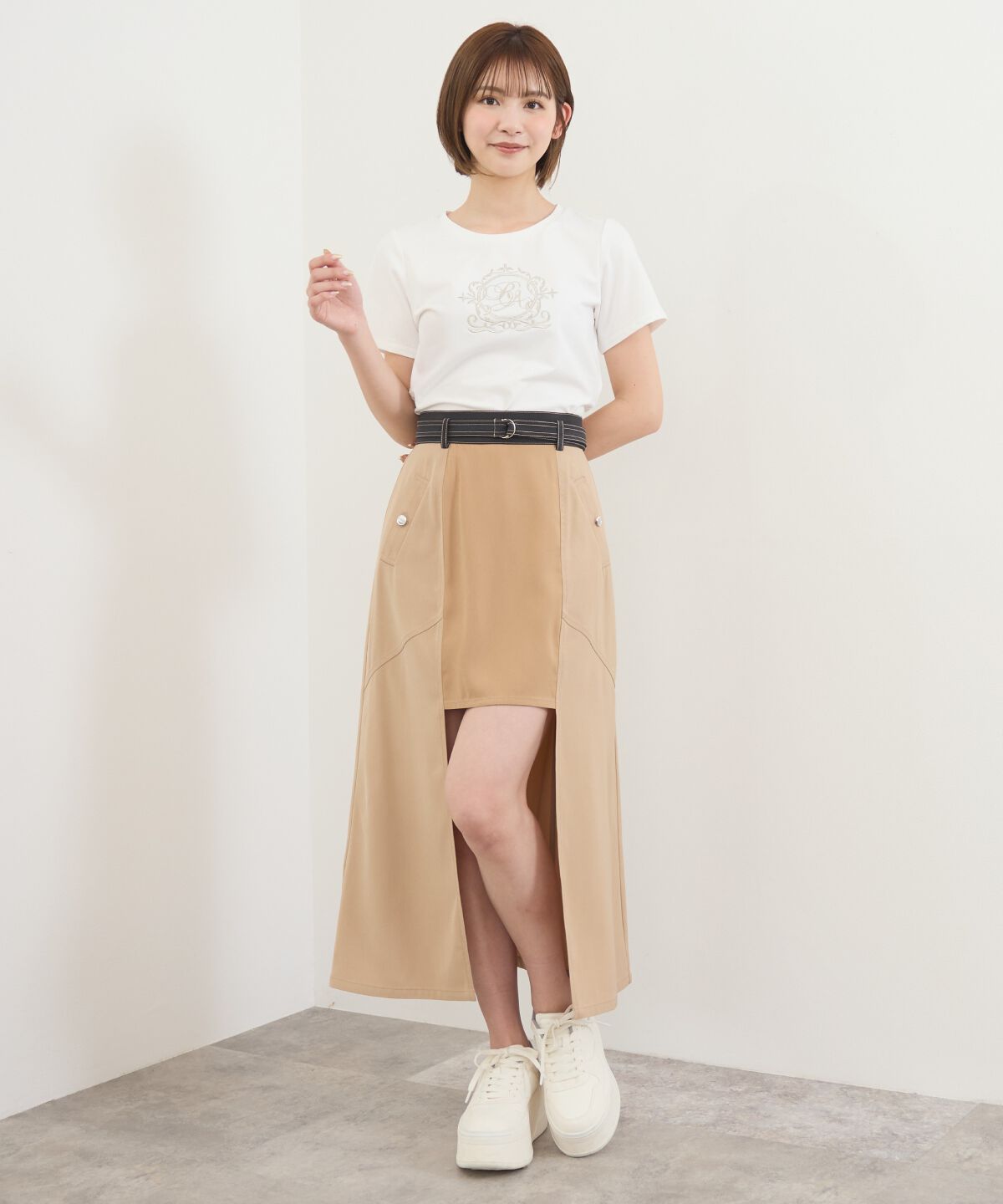 REDYAZEL「バイカラーパネルロングスカート」|台形|