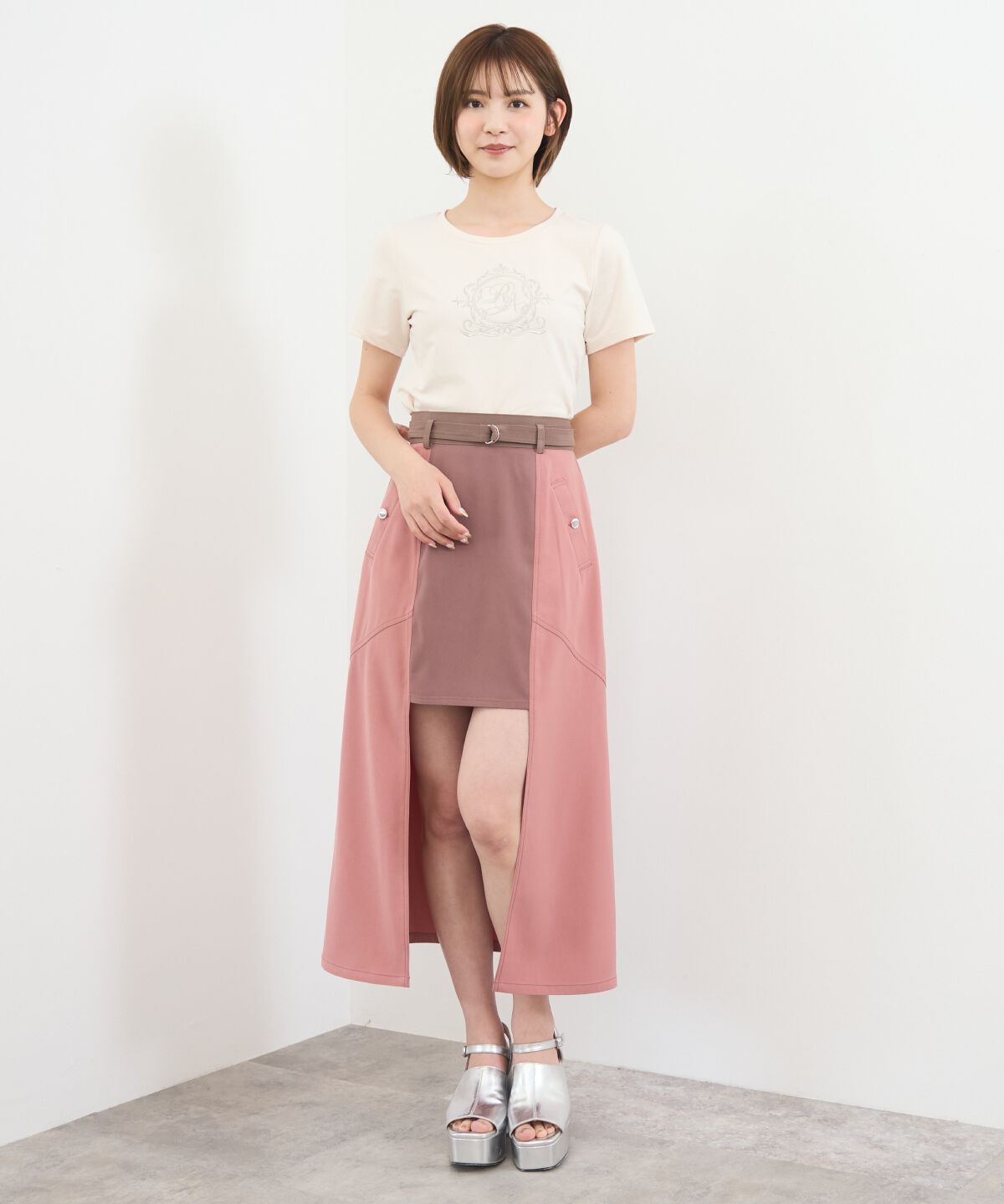 REDYAZEL「バイカラーパネルロングスカート」|台形|