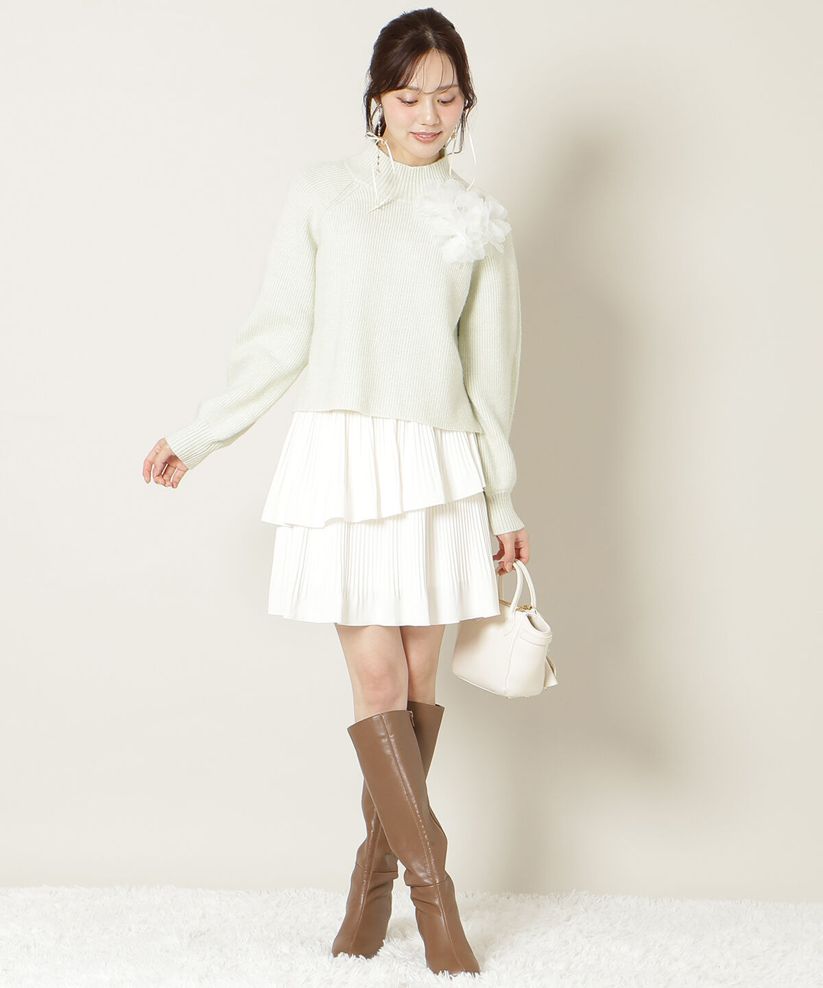 WILLSELECTION「フラワーモチーフボトルネックニット」|ニット・セーター|