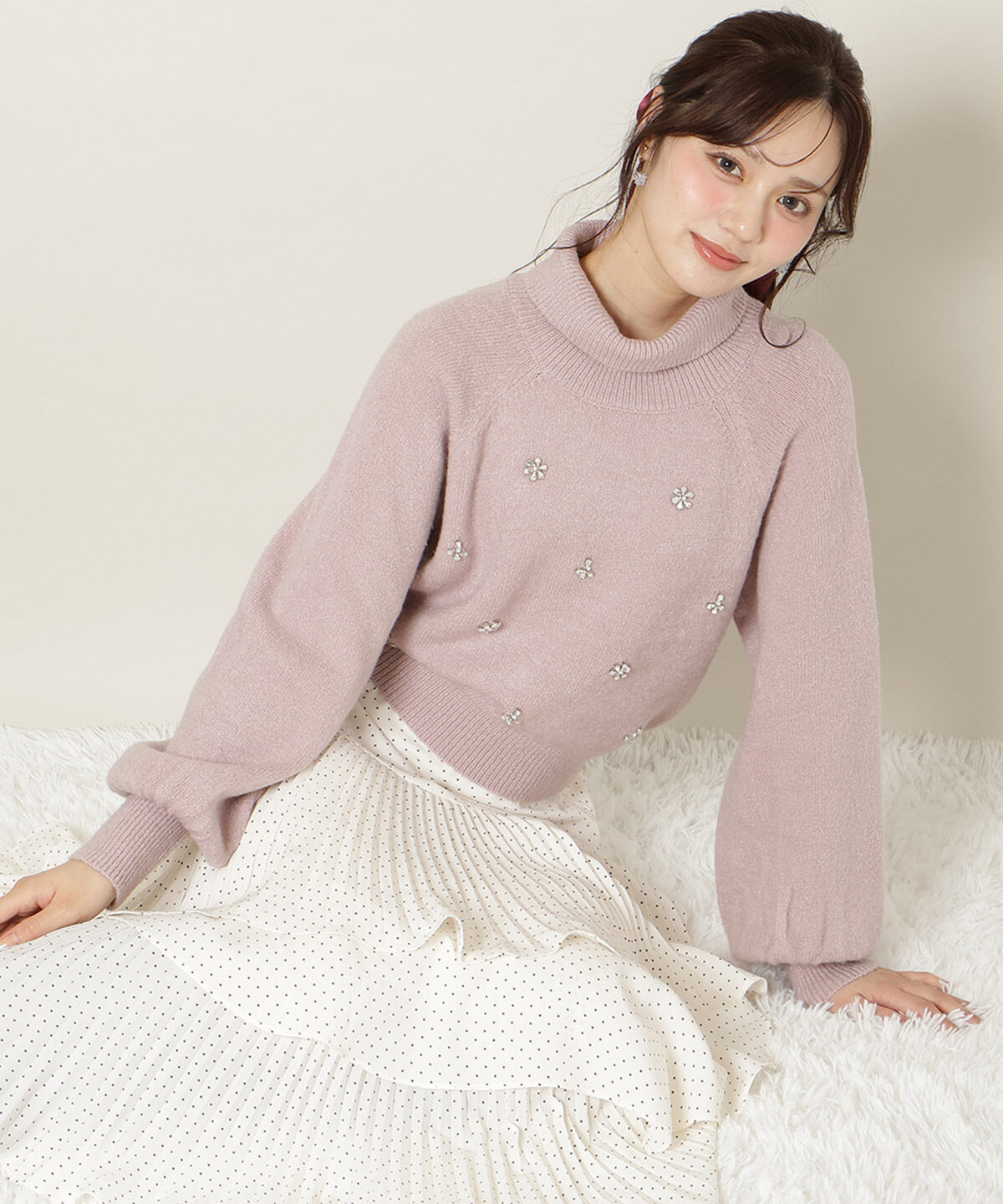 WILLSELECTION「ビジューハイネックニットプルオーバー」|ニット・セーター|