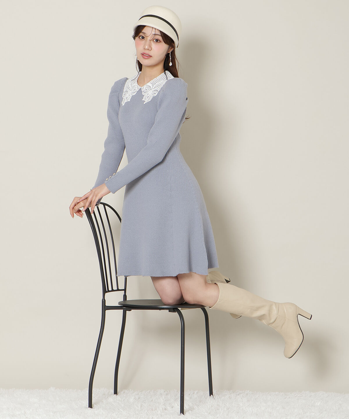 WILLSELECTION「リボンレースカラーニットワンピース」|ワンピース|