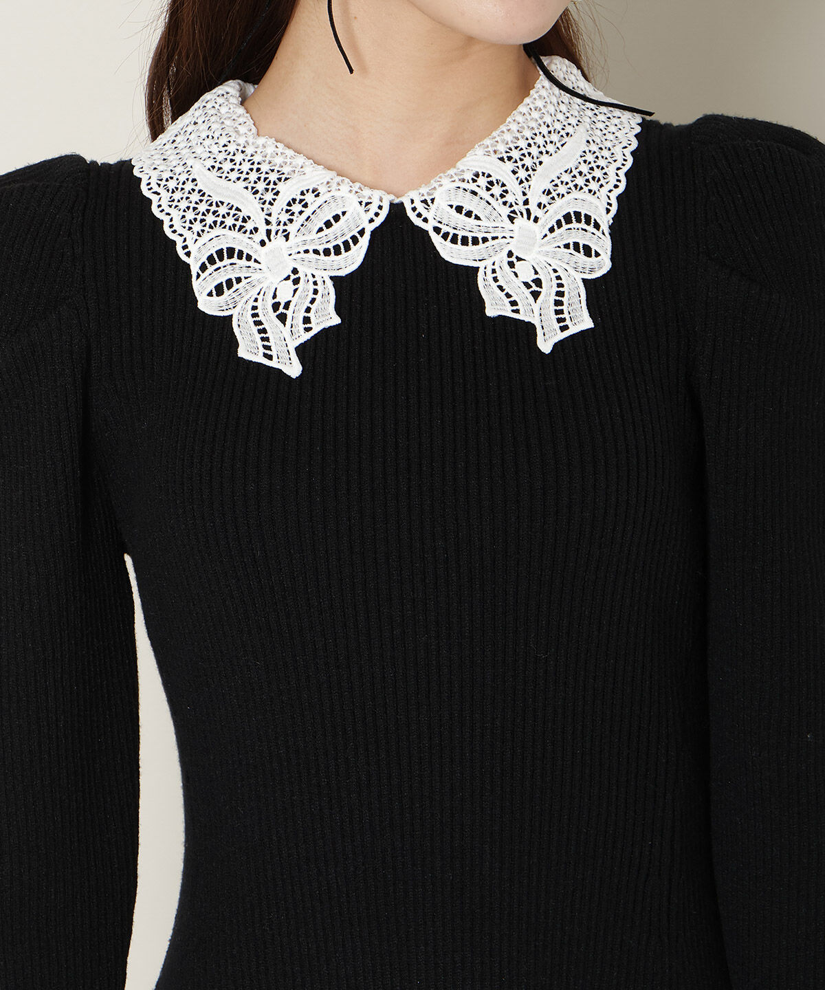 WILLSELECTION「リボンレースカラーニットワンピース」|ワンピース|