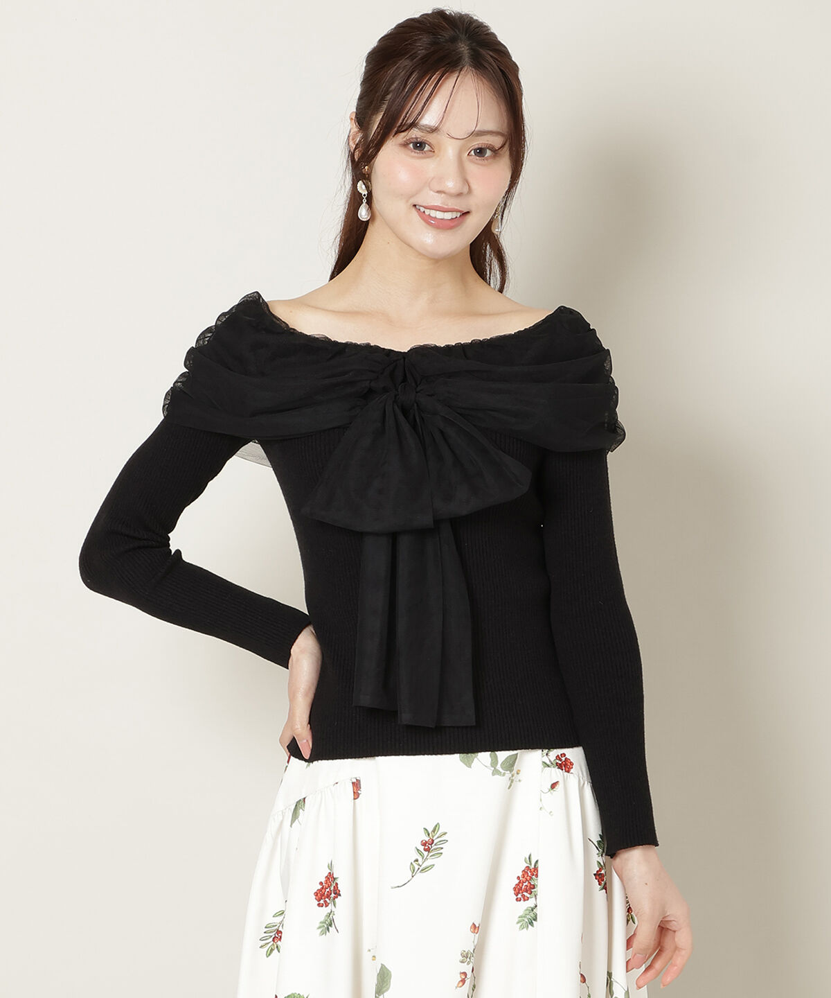 WILLSELECTION「リボンチュールレイヤードリブニット」|ニット・セーター|