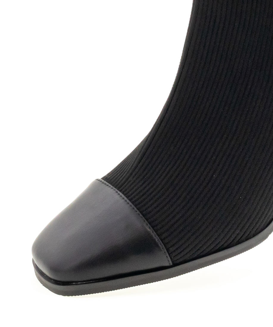  「ストレッチ チャンキーヒールニットブーツ」|ショートブーツ|