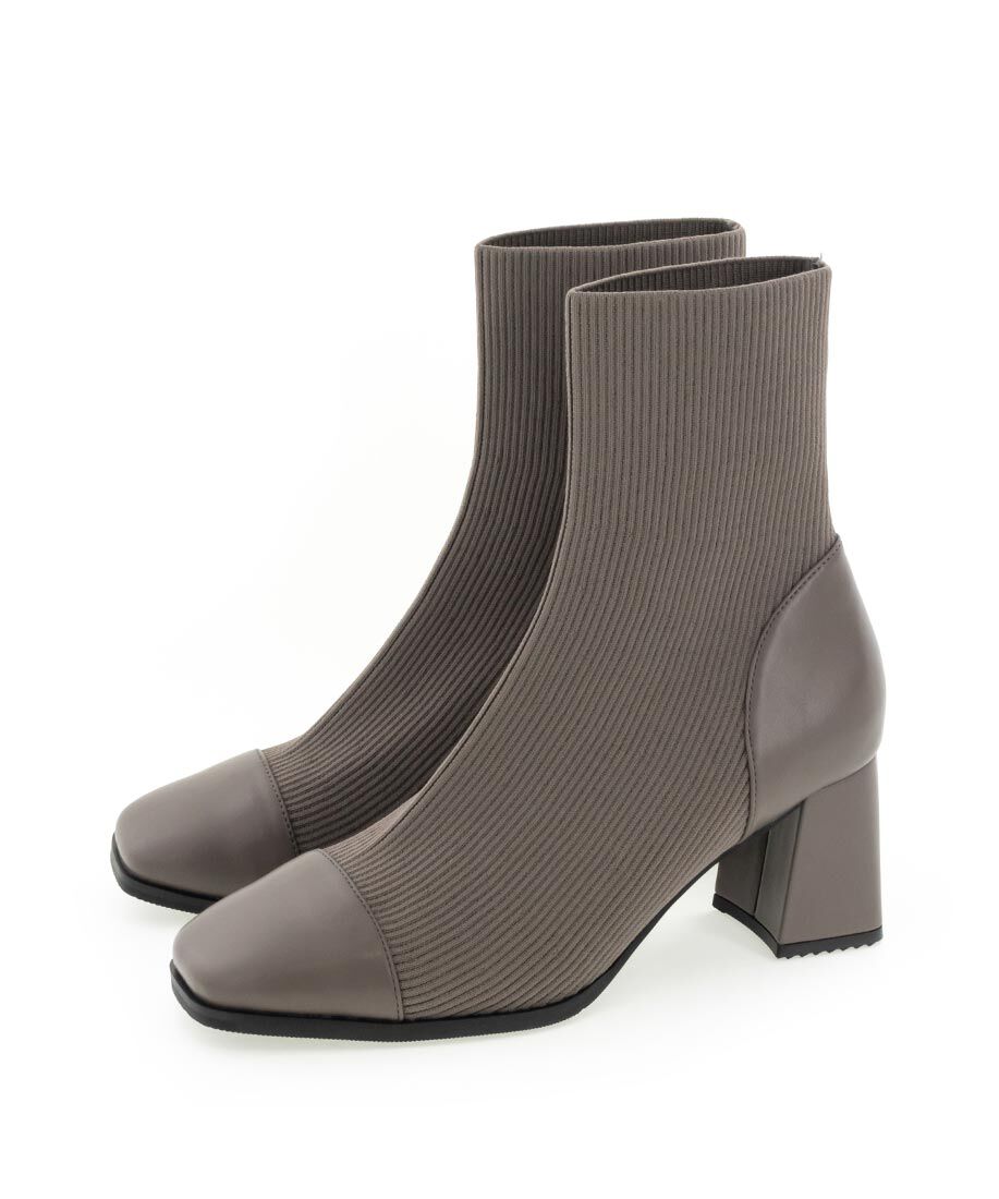  「ストレッチ チャンキーヒールニットブーツ」|ショートブーツ|