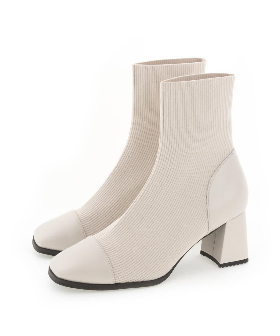  「ストレッチ チャンキーヒールニットブーツ」|ショートブーツ|