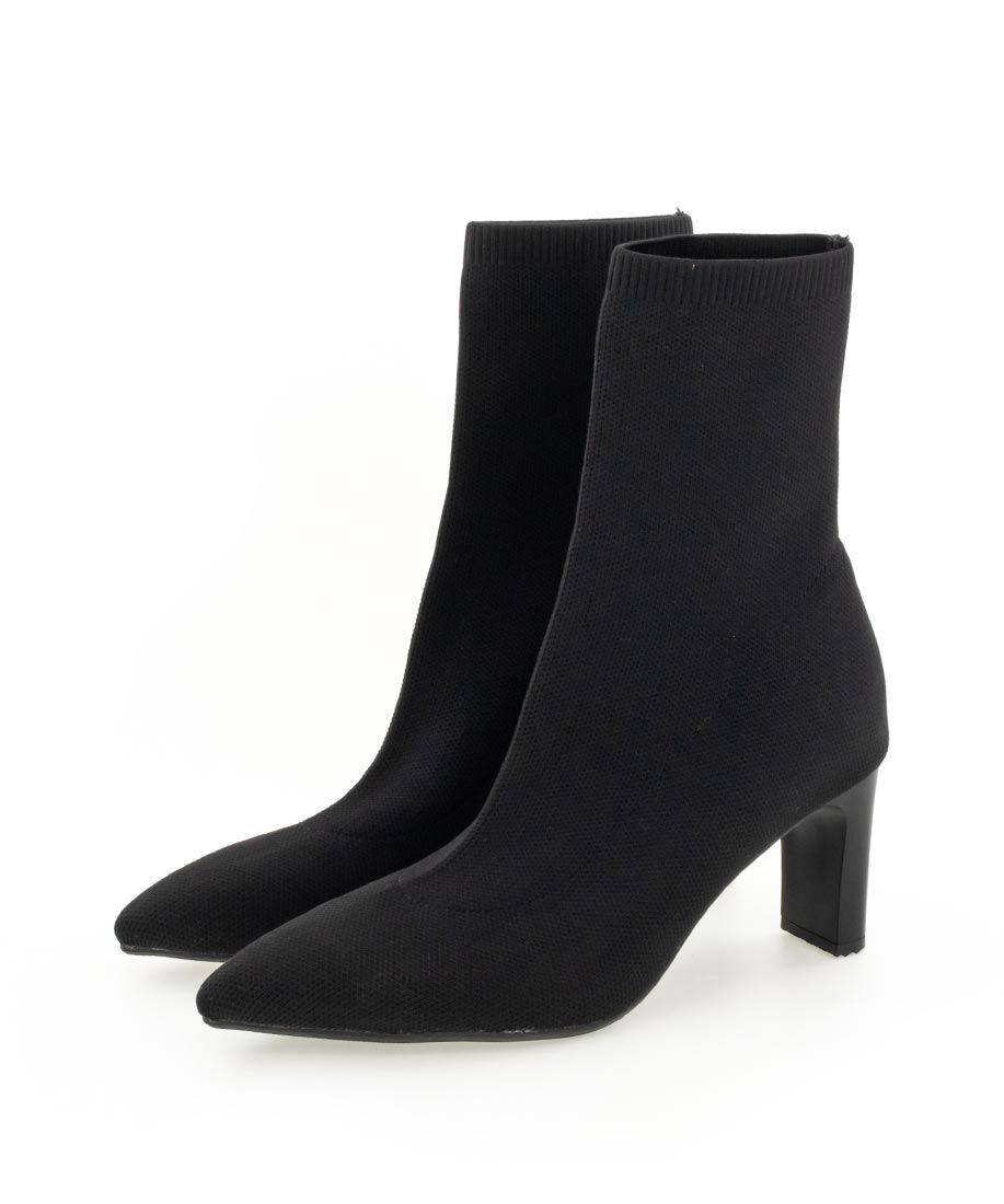  「ストレッチ プレートヒールソックスブーツ」|ショートブーツ|