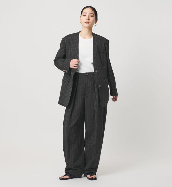 BEAUTY&YOUTH UNITED ARROWS「麻ブレンド ストライプ タブ タックパンツ」|スラックス|BLACK