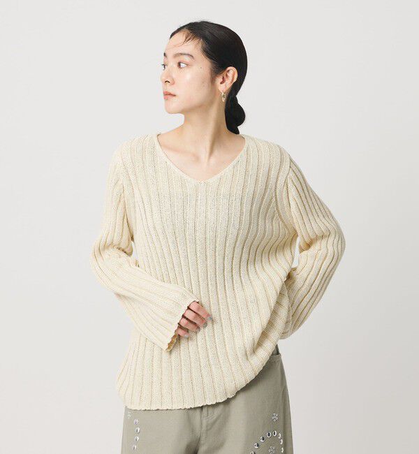 BEAUTY&YOUTH UNITED ARROWS「レーヨンブレンド ワイドリブ Vネックニットプルオーバー」|ニット・セーター|