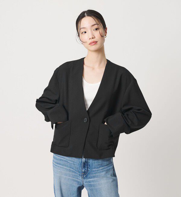 BEAUTY&YOUTH UNITED ARROWS「ポリエステルブレンド カラーレス ショートジャケット」|ノーカラージャケット|