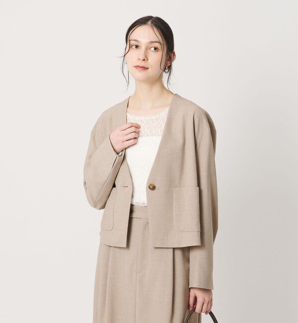 BEAUTY&YOUTH UNITED ARROWS「ポリエステルブレンド カラーレス ショートジャケット」|ノーカラージャケット|