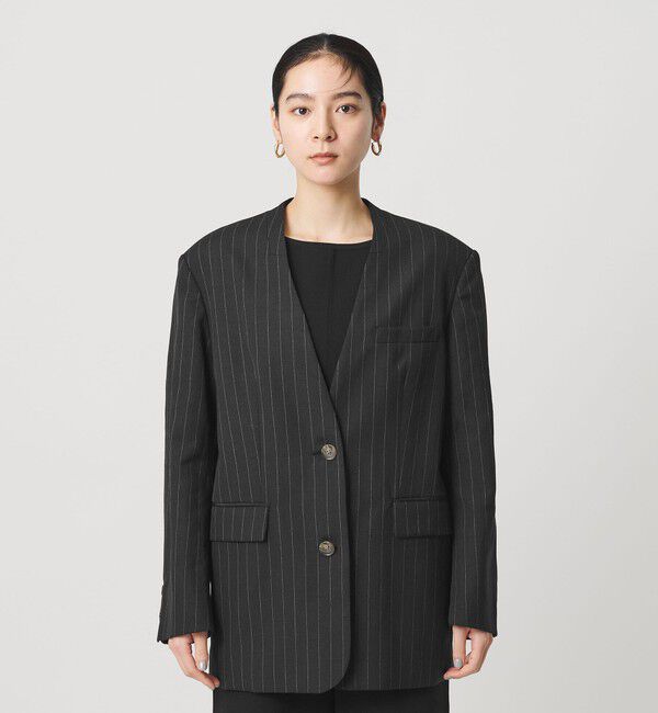 BEAUTY&YOUTH UNITED ARROWS「麻ブレンド ストライプ カラーレス ジャケット」|ノーカラージャケット|