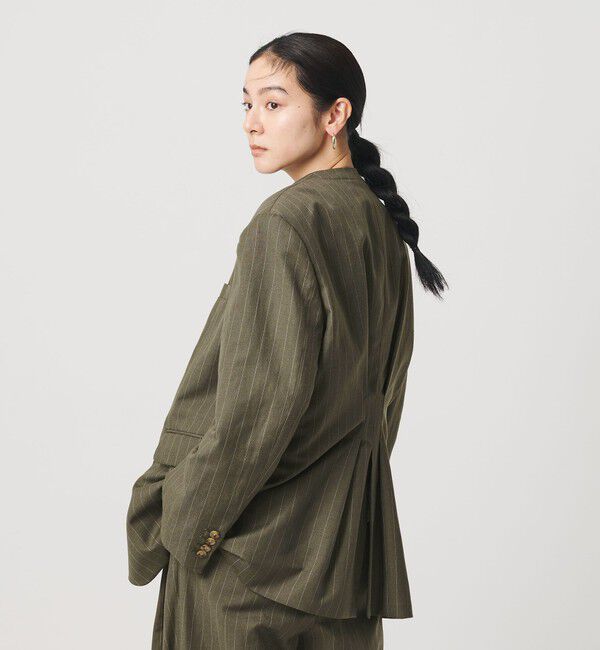 BEAUTY&YOUTH UNITED ARROWS「麻ブレンド ストライプ カラーレス ジャケット」|ノーカラージャケット|