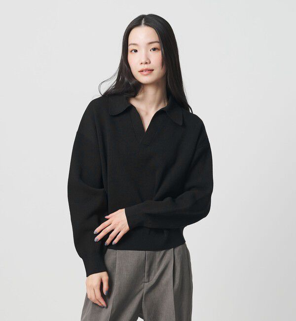 BEAUTY&YOUTH UNITED ARROWS「【WEB限定 Wardrobe DAILY MINIMAL】スキッパーニットプルオーバー ウォッシャブル」|ニット・セーター|BLACK