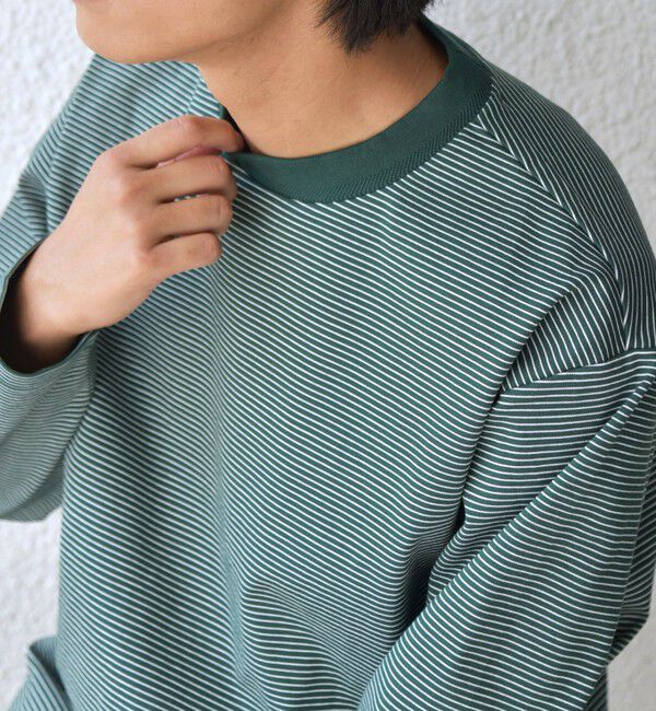 SHIPS any「SHIPS any: デザインリブ ハイゲージ ポンチ マイクロ ボーダー Tシャツ (ロンT)◇」|Tシャツ・カットソー|グリーン