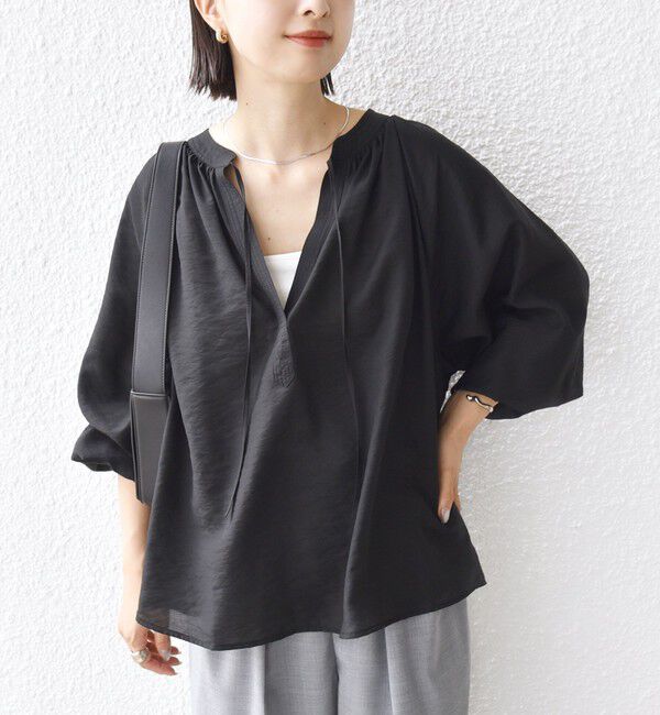 SHIPS for women「〈手洗い可能〉シアー タンブラー デザイン ギャザー ブラウス」|シャツ・ブラウス|