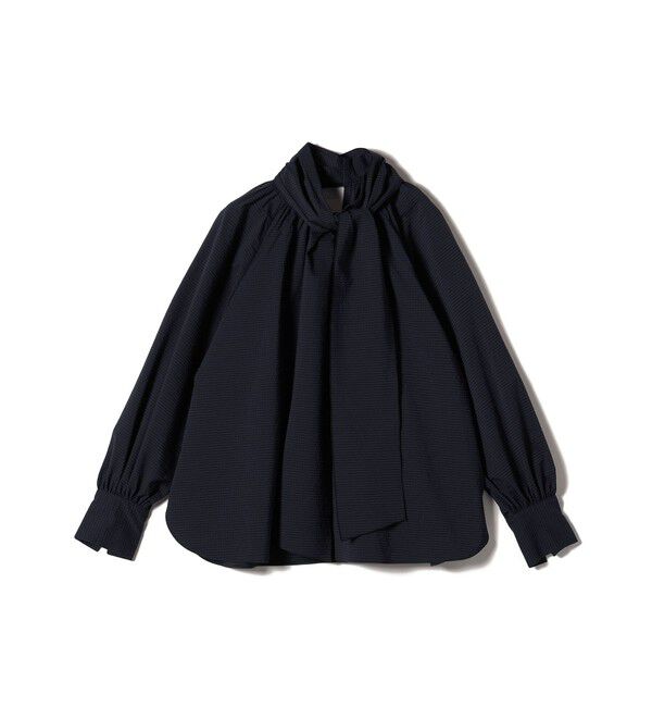 SHIPS for women「SHIPS Primary Navy Label:ストレッチ ギンガム ボウタイ ブラウス」|シャツ・ブラウス|ネイビー