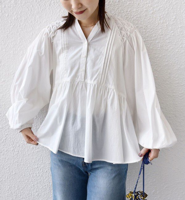 SHIPS for women「【WEB限定】〈手洗い可能〉ショルダー 刺繍 タック ブラウス」|シャツ・ブラウス|