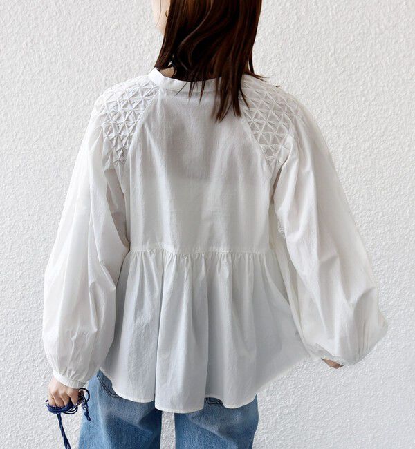 SHIPS for women「【WEB限定】〈手洗い可能〉ショルダー 刺繍 タック ブラウス」|シャツ・ブラウス|