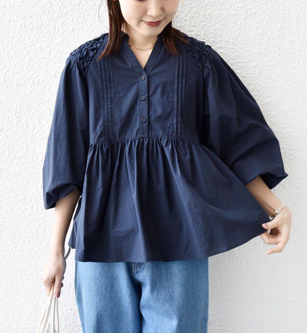 SHIPS for women「【WEB限定】〈手洗い可能〉ショルダー 刺繍 タック ブラウス」|シャツ・ブラウス|