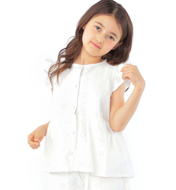 SHIPS KIDS「SHIPS KIDS:100～130cm / レース エンブロイダリー ペプラム ブラウス」|シャツ・ブラウス|ホワイト