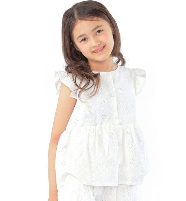 SHIPS KIDS「SHIPS KIDS:100～130cm / レース エンブロイダリー ペプラム ブラウス」|シャツ・ブラウス|