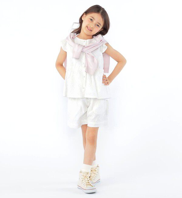 SHIPS KIDS「SHIPS KIDS:100～130cm / レース エンブロイダリー ペプラム ブラウス」|シャツ・ブラウス|