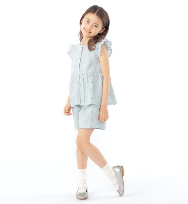 SHIPS KIDS「SHIPS KIDS:100～130cm / レース エンブロイダリー ペプラム ブラウス」|シャツ・ブラウス|