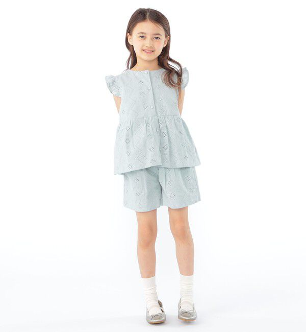 SHIPS KIDS「SHIPS KIDS:100～130cm / レース エンブロイダリー ペプラム ブラウス」|シャツ・ブラウス|