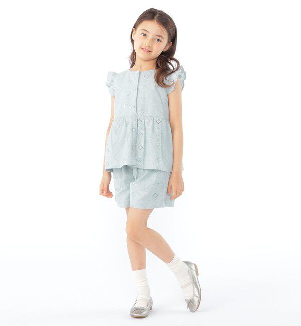 SHIPS KIDS「SHIPS KIDS:100～130cm / レース エンブロイダリー ペプラム ブラウス」|シャツ・ブラウス|