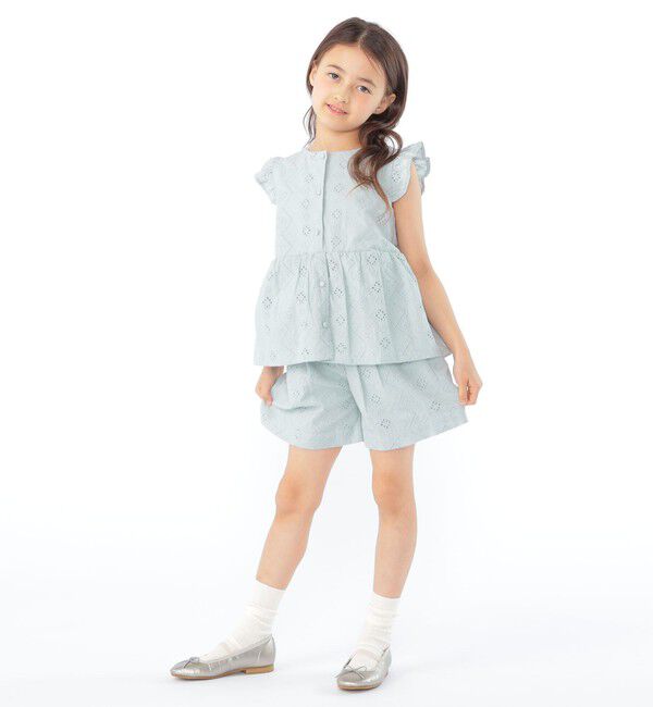 SHIPS KIDS「SHIPS KIDS:100～130cm / レース エンブロイダリー ペプラム ブラウス」|シャツ・ブラウス|
