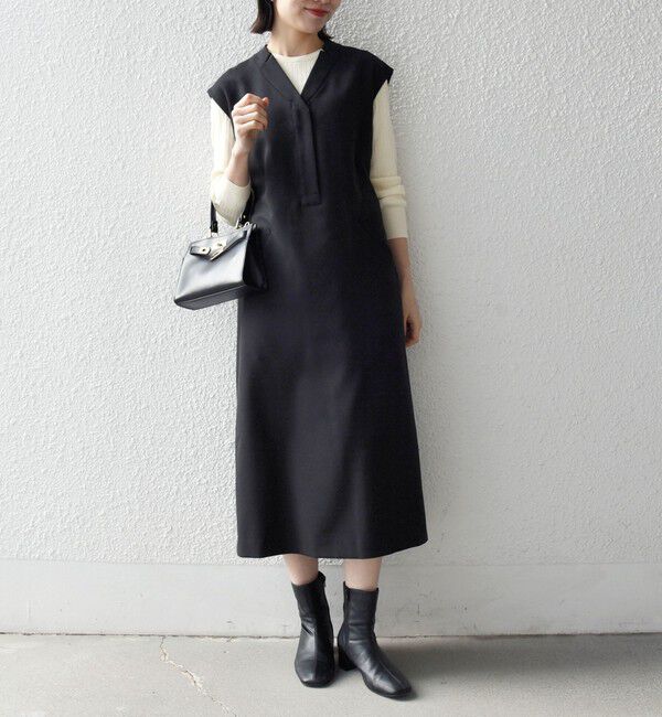 SHIPS any「SHIPS any:〈洗濯機可能〉シャーク Vネック Iライン ロング ワンピース」|ワンピース|