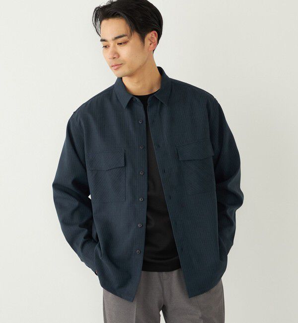 SHIPS Colors 「SHIPS Colors:〈吸水速乾・洗濯機可能〉ウーリー ボックス シャツ」|シャツ・ブラウス|ネイビー