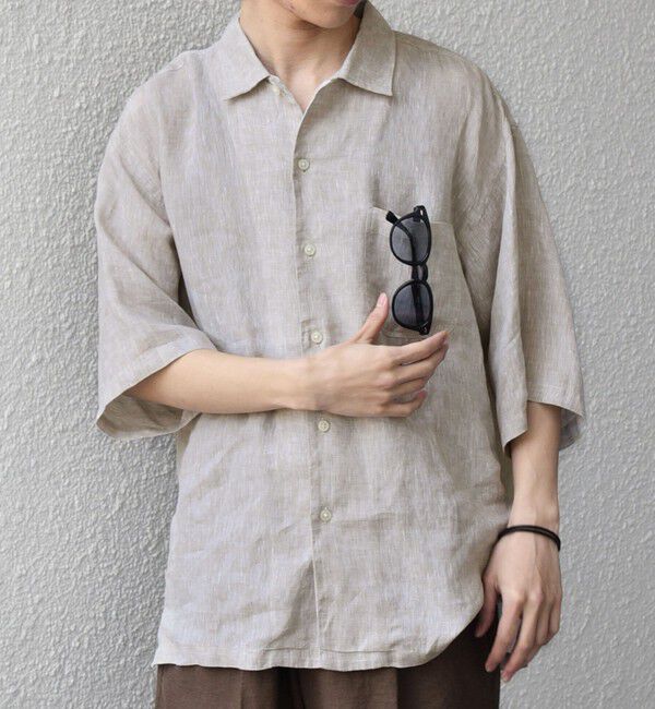 SHIPS any「SHIPS any:〈洗濯機可能〉ピュアリネン リラックス オープンカラー シャツ◆」|シャツ・ブラウス|ライトグレー