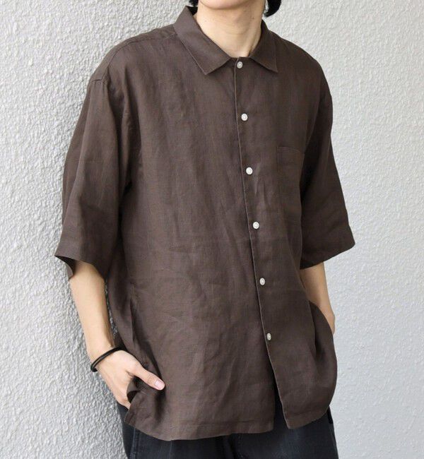SHIPS any「SHIPS any:〈洗濯機可能〉ピュアリネン リラックス オープンカラー シャツ◆」|シャツ・ブラウス|ブラウン