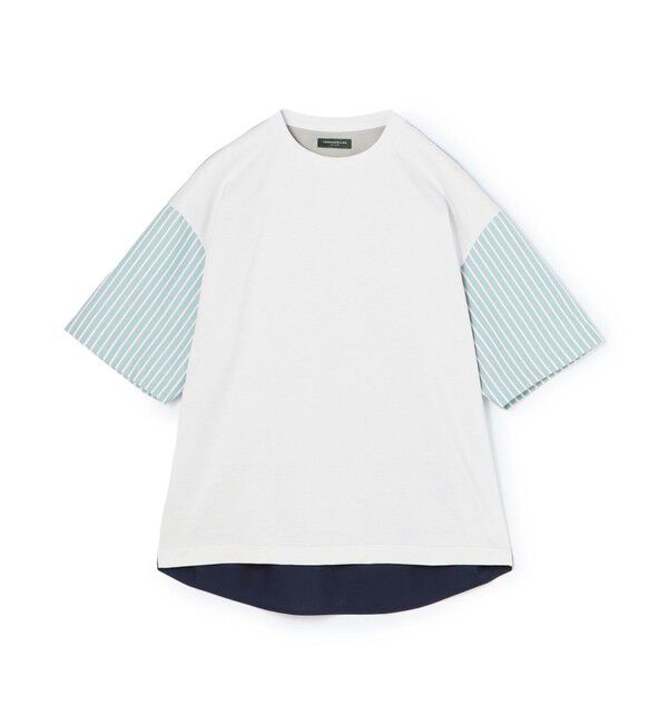 TOMORROWLAND MENS「コットン天竺 シャツコンビショートスリーブクルーネックプルオーバー」|Tシャツ・カットソー|13 ライトグレー