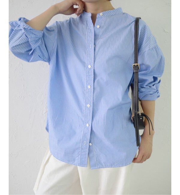 SLOBE IENA「《追加》ROYAL NAVY/ロイヤルネイビー SLOBE別注 バンドカラーシャツ」|シャツ・ブラウス|