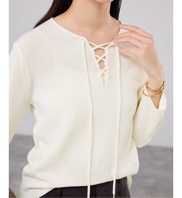IENA「レースアップ プルオーバー」|ニット・セーター|ナチュラル