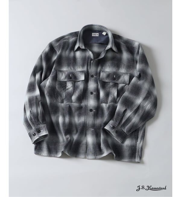 J.S.Homestead「J.S.Homestead / インディゴ チェック ミリタリー シャツ」|シャツ・ブラウス|ブラック