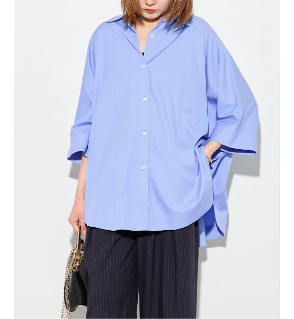 journal standard L'essage「《予約》ポプリンストライプ/無地ラウンドシャツ」|シャツ・ブラウス|ブルー