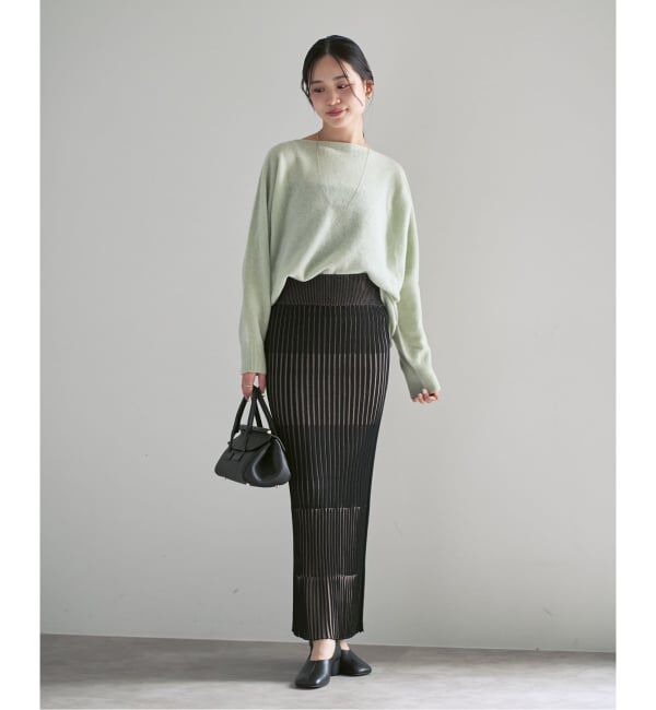 NOBLE「《追加》【洗える】ランダムバイカラーリブニットスカート」|スカート|