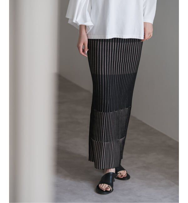 NOBLE「《追加》【洗える】ランダムバイカラーリブニットスカート」|スカート|