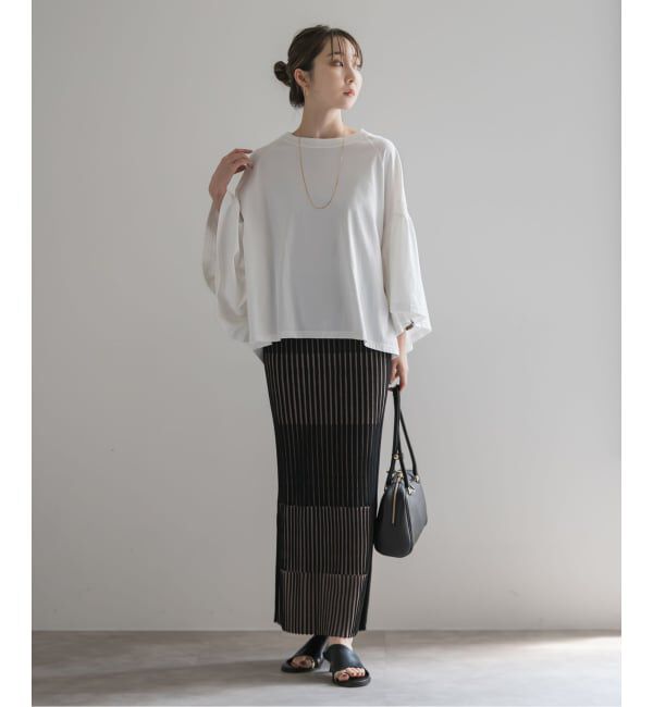 NOBLE「《追加》【洗える】ランダムバイカラーリブニットスカート」|スカート|