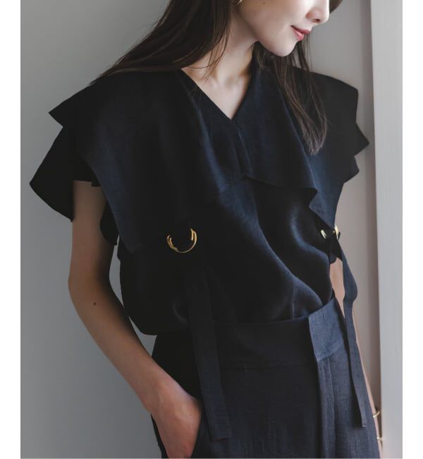 NOBLE「《WEB限定追加予約》ファジーリネンスクエアケープブラウス」|シャツ・ブラウス|